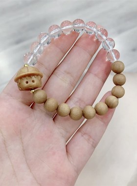 速发和田玉碧玉搭配檀木樱桃小丸子单圈款手链 可爱甜美系款