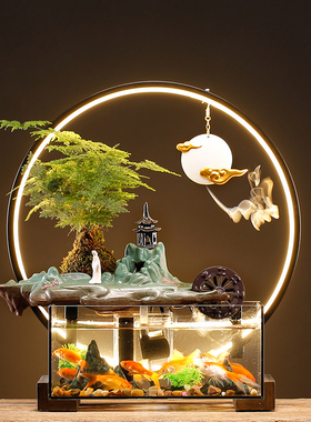 速发流水装财摆件循环水创意客厅态公室桌面生办鱼缸生饰开业招财