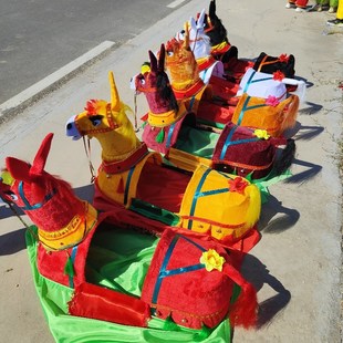 速发秧歌灰色马河南服毛驴舞蹈省装头饰演套饶平布马全出道具马灯