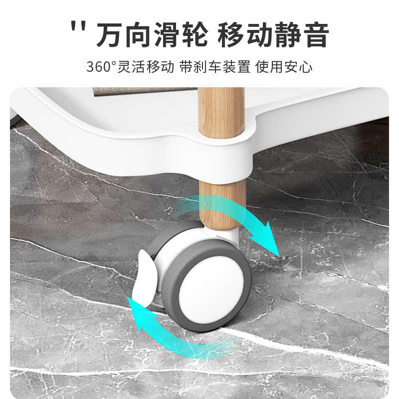 速发车小推车实榉木家用客厅工具车茶边几置物架超静音滑轮收纳车