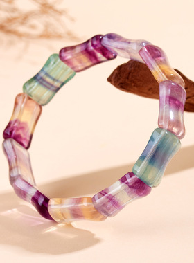 柏利来天然彩萤石竹节手排清新时尚水晶手牌女士款百搭单圈手排