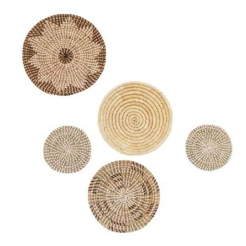 速发1+Set+Useful+Woven+Basket+Decor+Flat+Washable+Straw+Natu