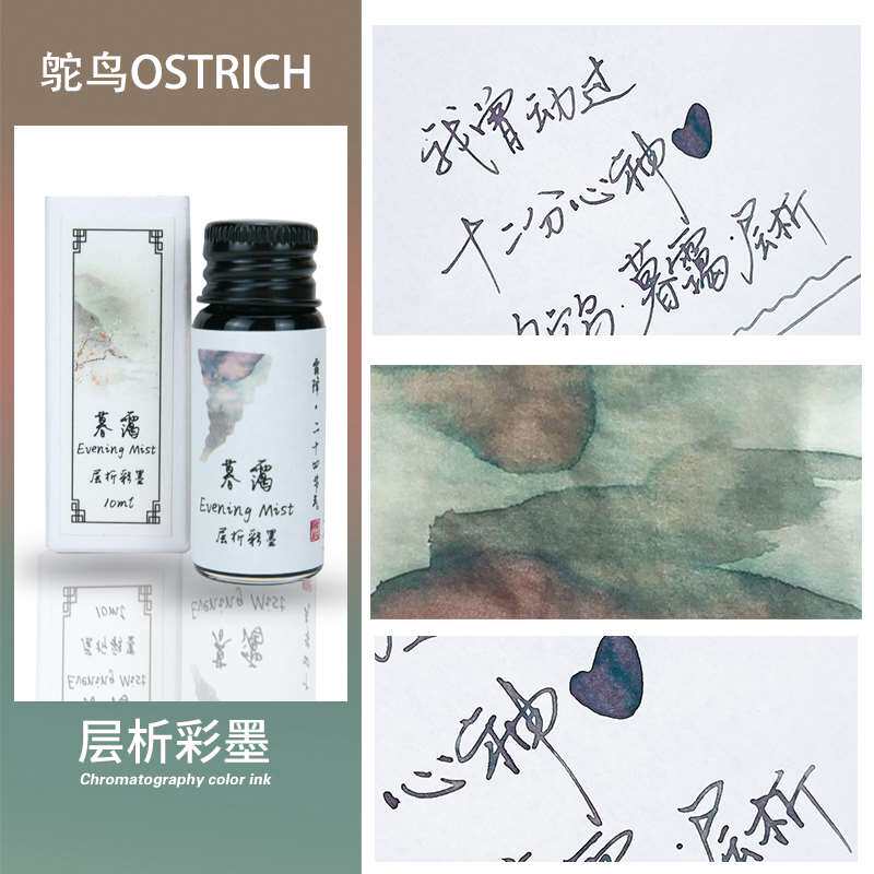 现货速发鸵鸟牌钢笔墨水层析彩色渐变墨复古非碳素24色中性笔练字