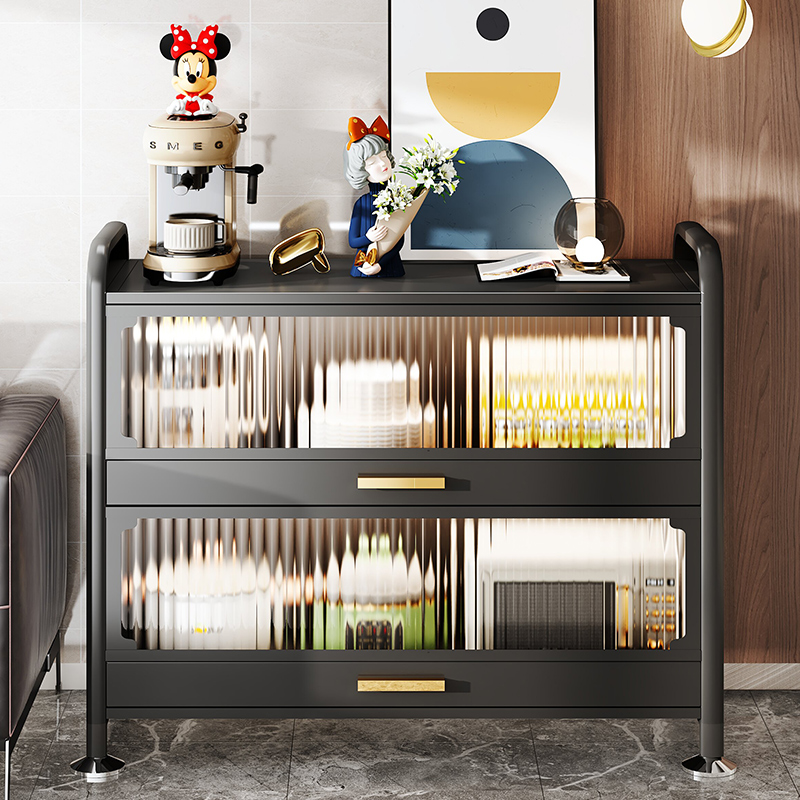 速发厨房拉物架落地多层可抽置能波炉储物柜多功微带门碗碟收纳餐