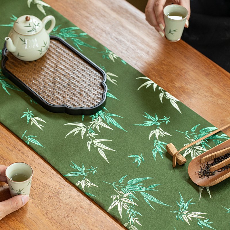 速发桌旗中式禅意竹子防水防烫茶席茶台布艺轻奢高端茶几桌布茶桌