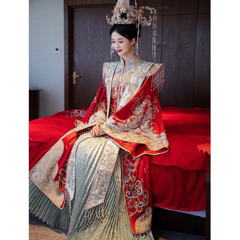 速发【包邮】大码秀禾服明妹妹胖娘结婚中式婚纱凤冠霞披新制婚服