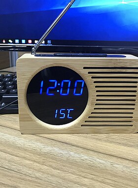 速发新款竹子时显FM收音度电子闹钟温机钟示跨境电商2602