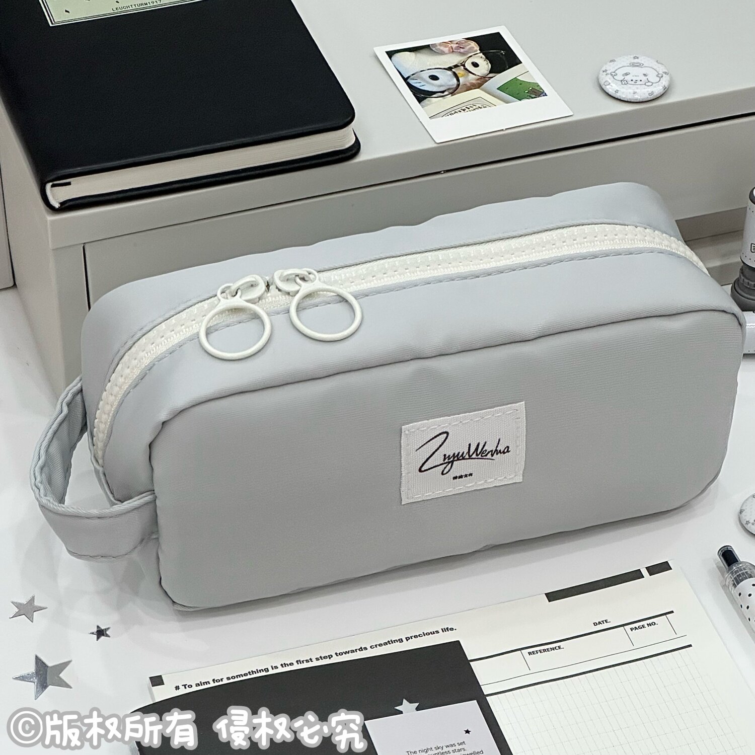 新款灰色手提笔袋ins高颜值学生文具盒大容量女生铅笔盒简约小众