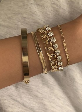新品.5Pcs/Set Bohemian Punk Cuban Chain Bracelets Set for Wo