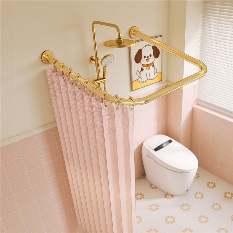 速发金色弧形浴帘杆免打孔浴室隔断窗U型L形防水高档半圆化妆室洗