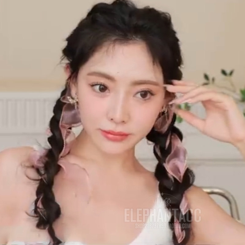 现货温灵同款发绳纯欲p风超仙长款飘带发夹编发点缀网纱闪闪彩绳