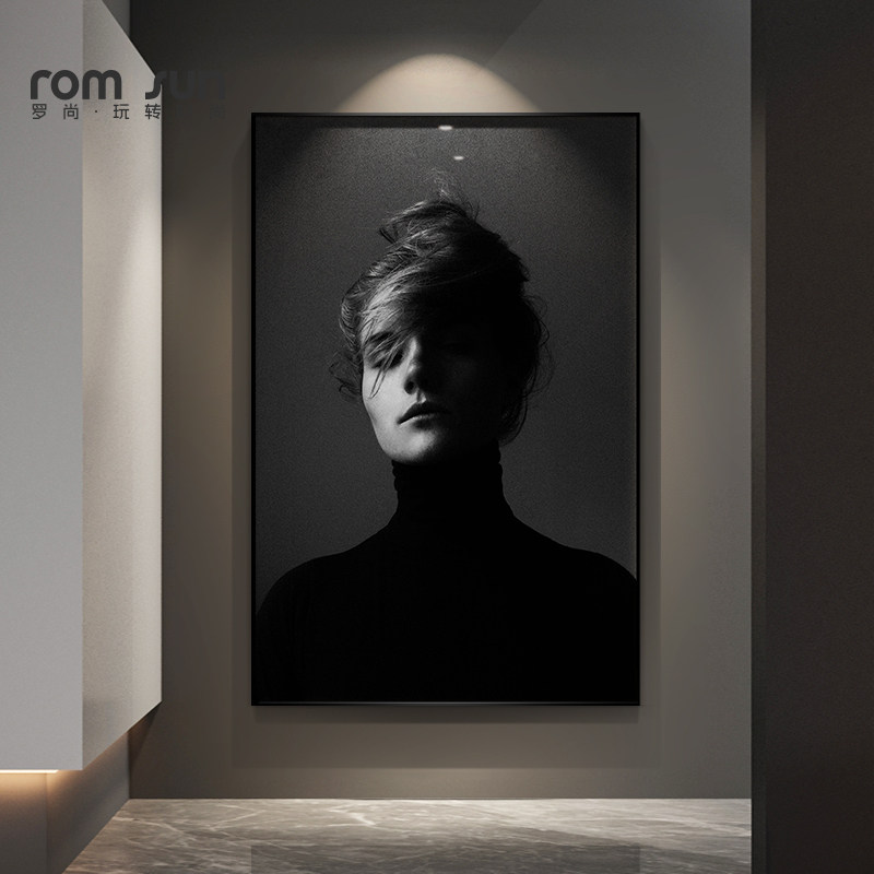 速发黑白人物玄关装饰画现代简约客厅落地大画高级感美走廊过道挂