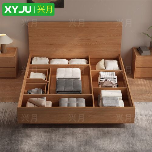 速发简约现代侧开气压高箱储物床 2026新款悬浮实木榻榻米主卧双