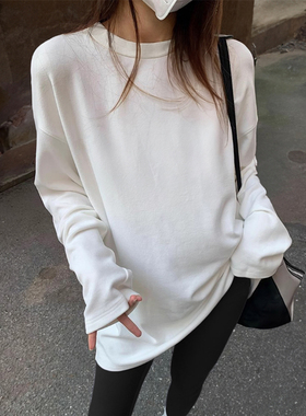 速发超好看长底衫加绒加厚秋袖宽松大码白色内搭打冬上衣202新款