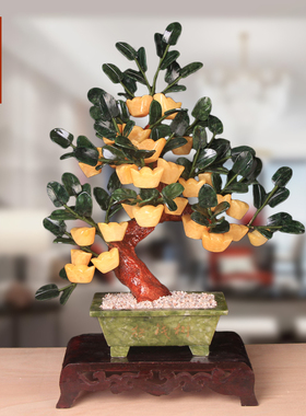 速发新中式玉石发财树摇元树钱宝盆景电玄柜摆件酒柜视关家居饰品