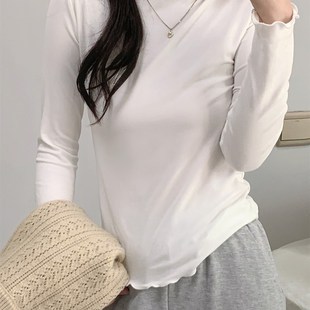 速发00斤特大码木耳领打底衫内搭上衣高袖简约T恤半长边冬