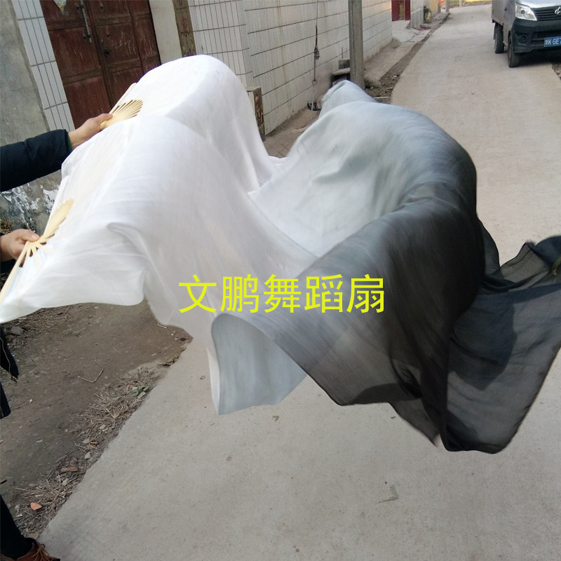 速发真丝扇蹈扇子加长三色渐变跳舞水长绸舞古典舞扇如烟扇墨扇黑