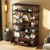 速发博古架实木中架茶柜置物架茶展边茶叶柜茶杯式 子茶具收纳架台