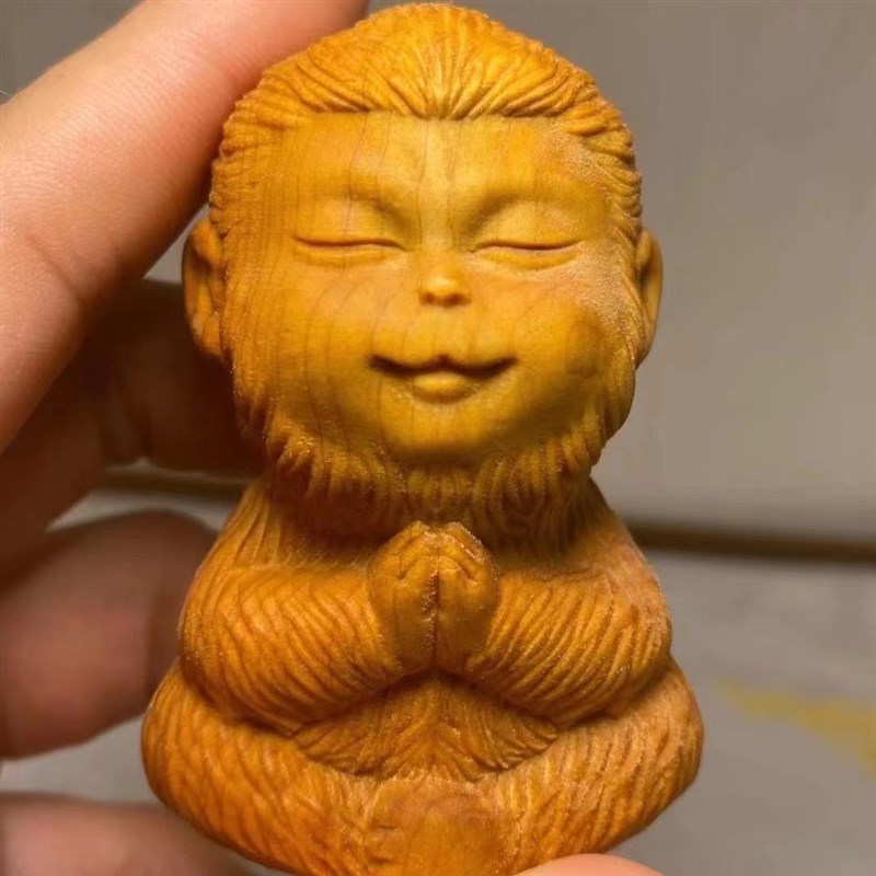 速发崖柏木小肖猴手把件实小木猴子木雕随身把玩动物生摆件文玩把