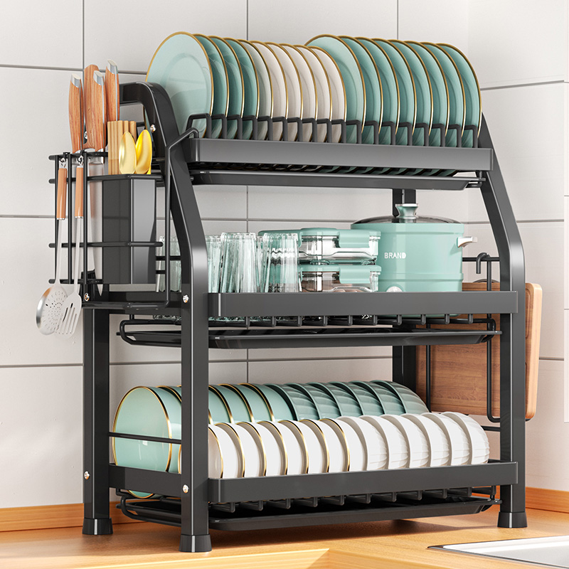 速发厨房碗碟收纳架家用多功锈盘子碗筷刀具一体置物沥水不能钢放