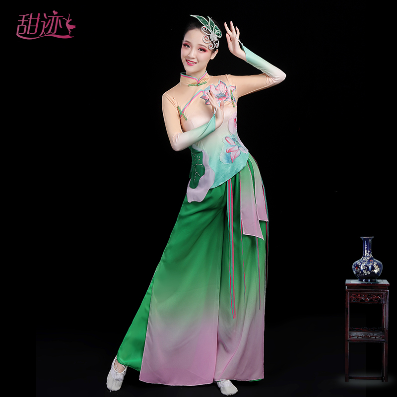 速发古歌舞蹈服秧伞咏荷广场舞服装套装秧歌服荷花典舞扇子舞演出