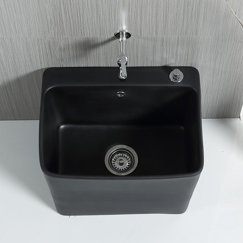 黑色陶瓷洗拖把池地盆长方形阳台卫生间拖布池家用墩布池拖把槽池