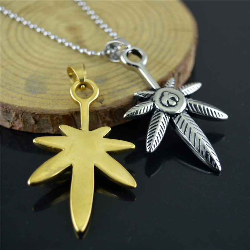 经典外贸饰品复古霸气钛钢树叶吊坠男生女生通用项链挂饰品STN761
