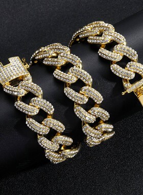 极速19mm full diamond hip-hop punk necklace personality exag