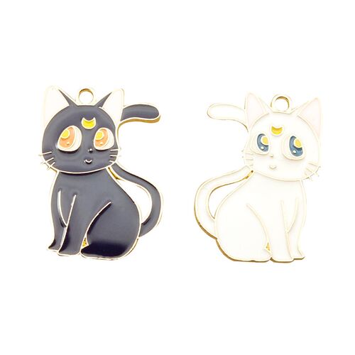 极速10pcs Enamel Moon Cat Charm for Jewelry Making Cute Anim