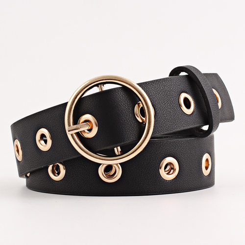 极速Women Leather Belt Round Metal Pin Buckle Circle Belts H