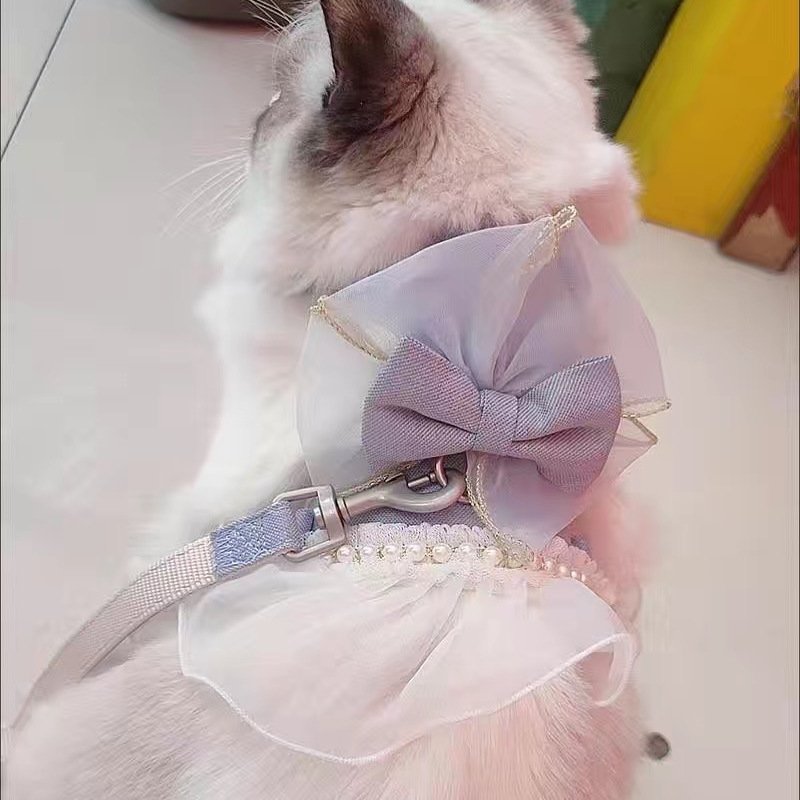 猫咪牵引绳仙女背心式胸背带外出猫咪专用栓猫链子防挣脱溜猫绳子