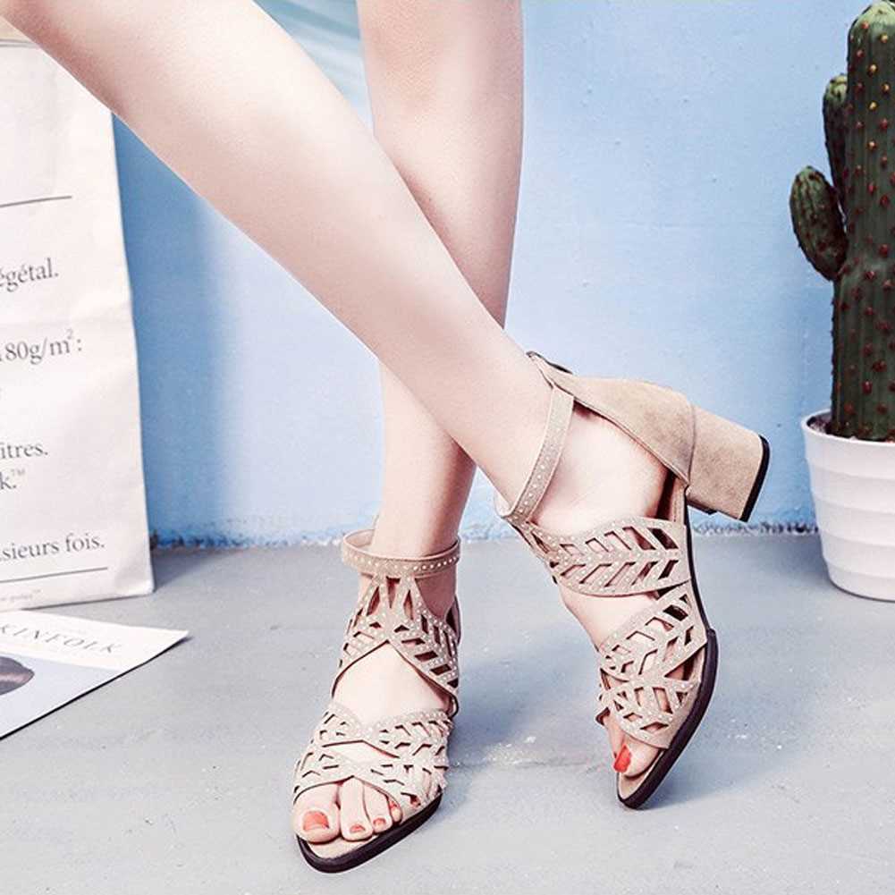 2020 New Style Women Summer Hollow Out Faux Leather Rhinest