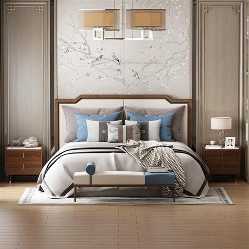 萸熠 乌金木床头柜北欧新中式实木床头柜黑胡桃色家用卧室床边柜