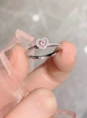 可爱儿童戒指宝宝创意生日礼物女童公主饰品指环粉色爱心仿真钻戒