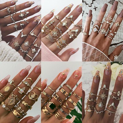 极速newKSRA Boho Vintage Gold Star Knuckle Rings For Women B