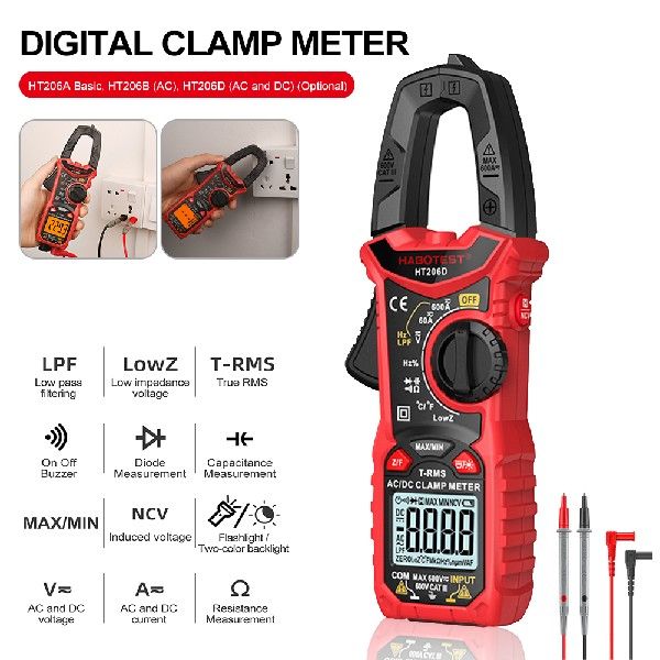 2023 Digital Clamp Meter HT206A HT206B HT206D 600A AC DC
