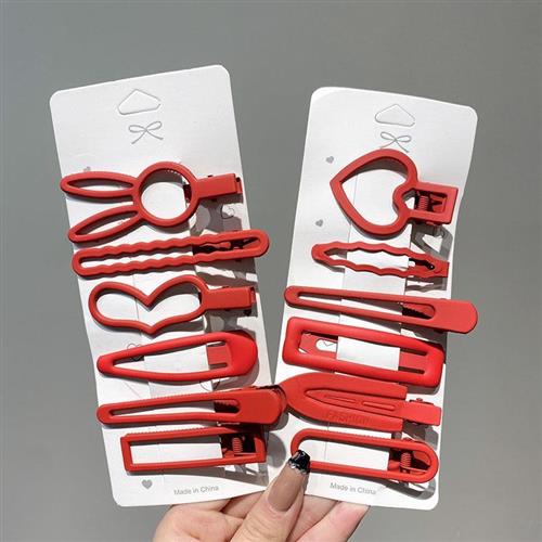 新年红色碎发夹子头饰头发卡子女后脑勺侧边夹前额刘海一字小