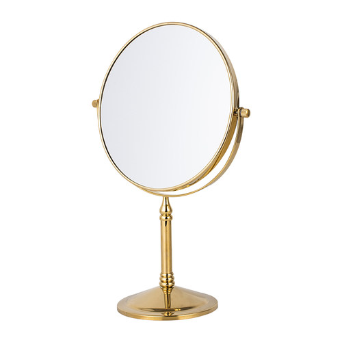 桌面化妆镜台式家用双面放大化妆镜金色小型可立铜镜复古镜子精致