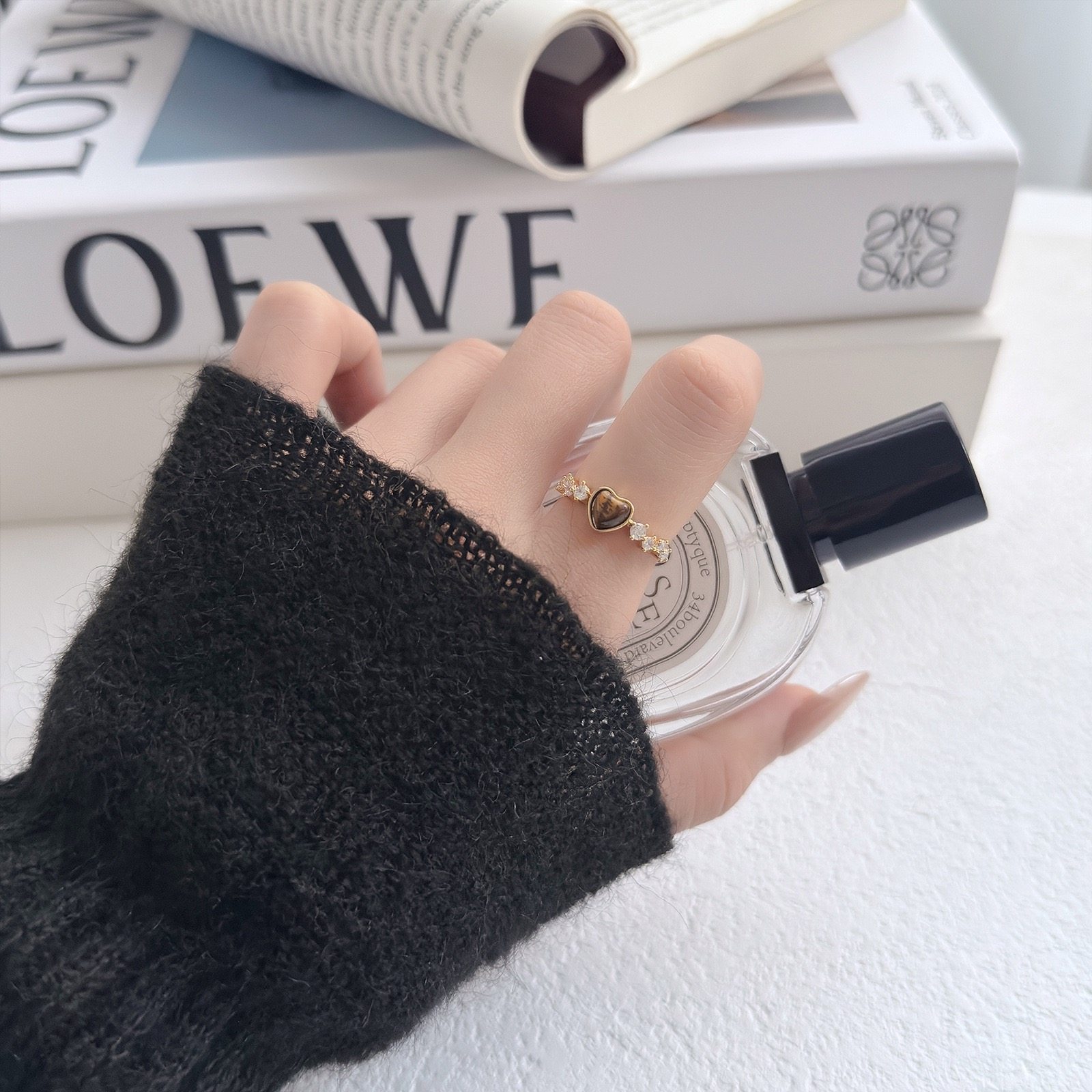 冷茶集饰咖色虎眼石爱心精致闭口指环戒指女小众高级轻奢食指戒,饰品/流行首饰/时尚饰品新,银饰戒指,淘宝优惠券,粉丝福利购,淘宝优惠卷