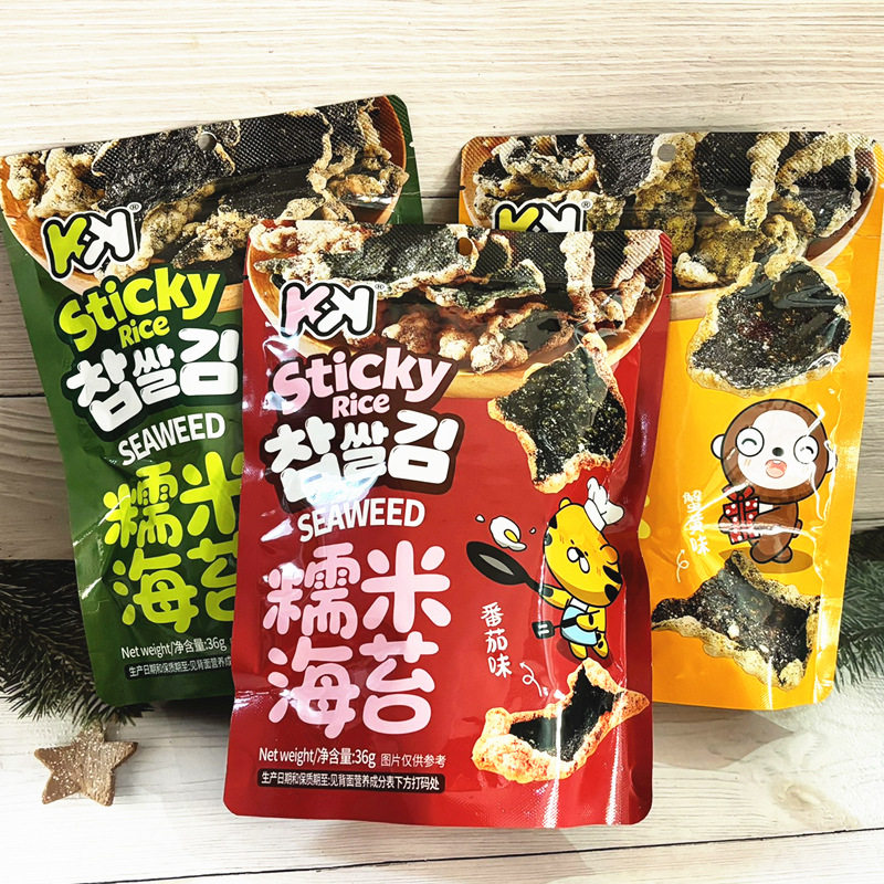 KK糯米海苔36g蟹黄味小吃旅行居家追剧番茄味休闲解馋酥脆小零食