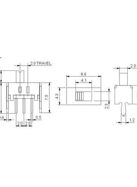 Ss12D07Vg2/3/4/5/6/7Mm手柄高度，定位脚垂直3针2速小拨动开关