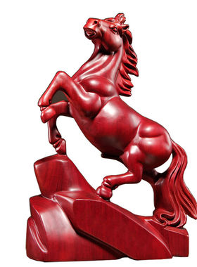 。红花梨木雕马摆件实木质马到成功家居办公书房桌面摆设红木工艺