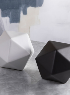 现代几何陶瓷摆件样板房客厅玄关室内装饰品金色摆件