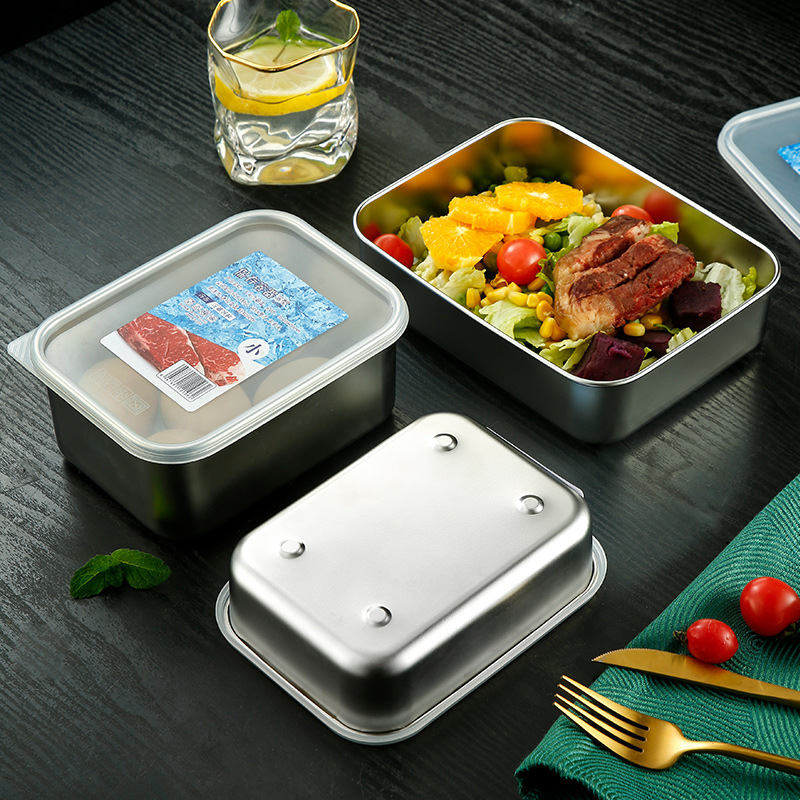 日本304不锈钢保鲜盒 家用带盖子密封盒食品级冰箱鱼肉类冷冻冷藏