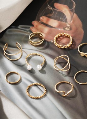 10 piece ring set Mens womens 合金10件套戒指组套珍珠关节戒