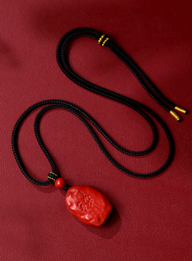 天然高含量朱砂红砂吊坠项链女无事牌平安扣挂件国风本命年毛衣链