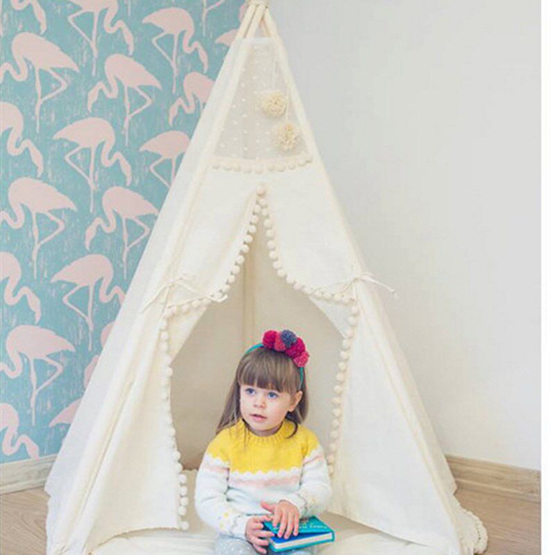 极速印第安儿童帐篷纯棉蕾丝球球公主风室内游戏屋公主房城堡拍摄