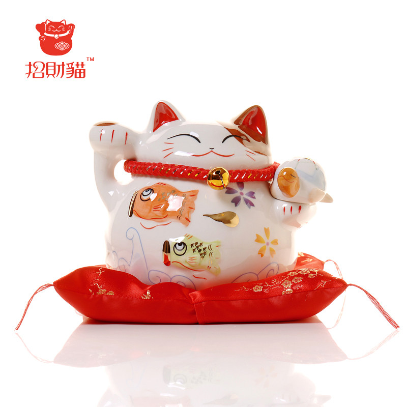 招财猫摆件 中号陶瓷存钱罐存钱筒 家居创意礼品安康贺寿送礼