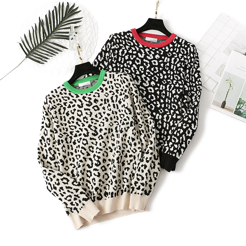 Autumn Women O-Neck Pullovers Leopard Print Women Vintage Sw