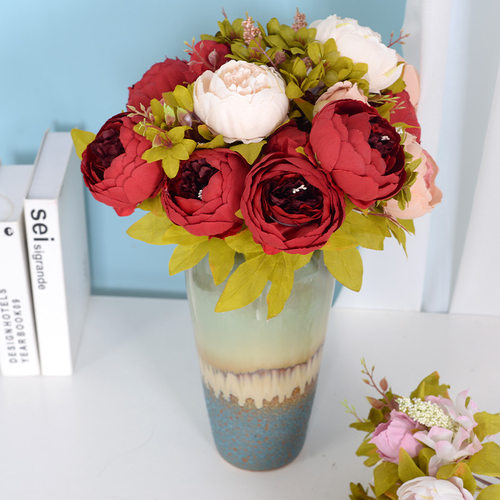 13头包芯牡丹仿真花欧式西洋玫瑰花婚庆酒店布置家居装饰摆件假花